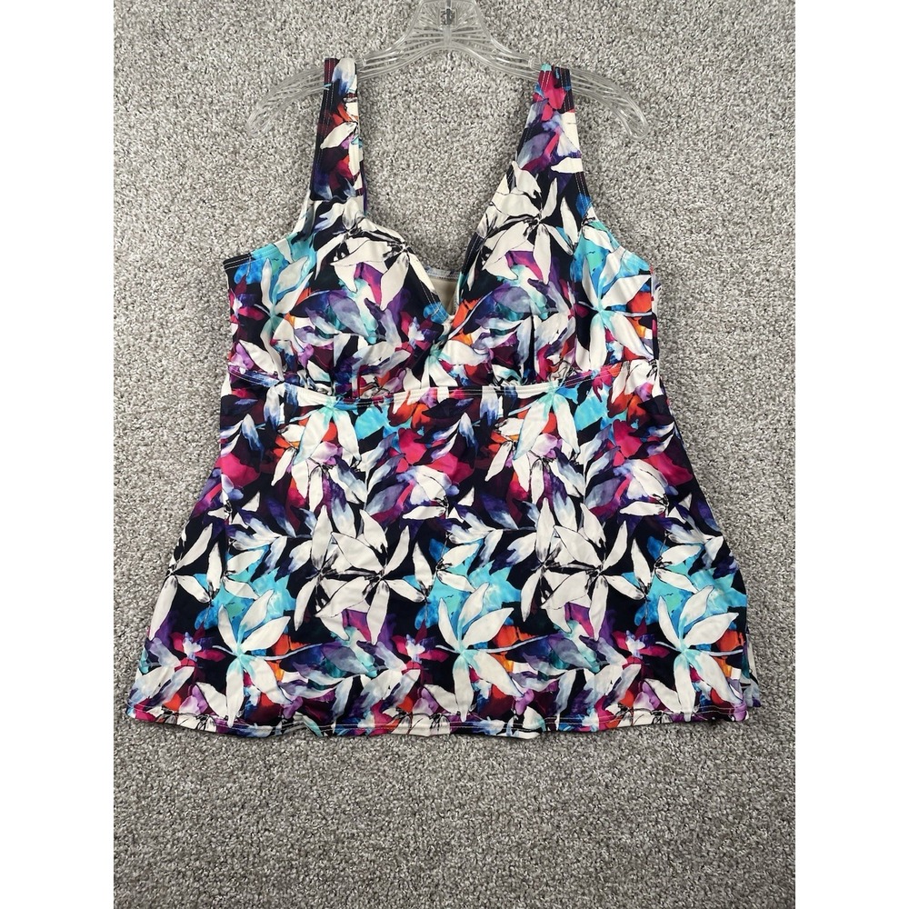 Swimsuits For All V-Neck Flowy Tankini Top Multi Leaves Womens Plus Sz 20